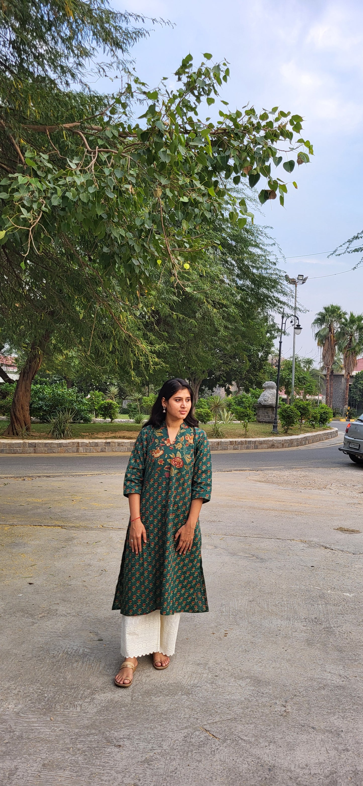 Ruhi Collar Dark green sanganeri Kurta