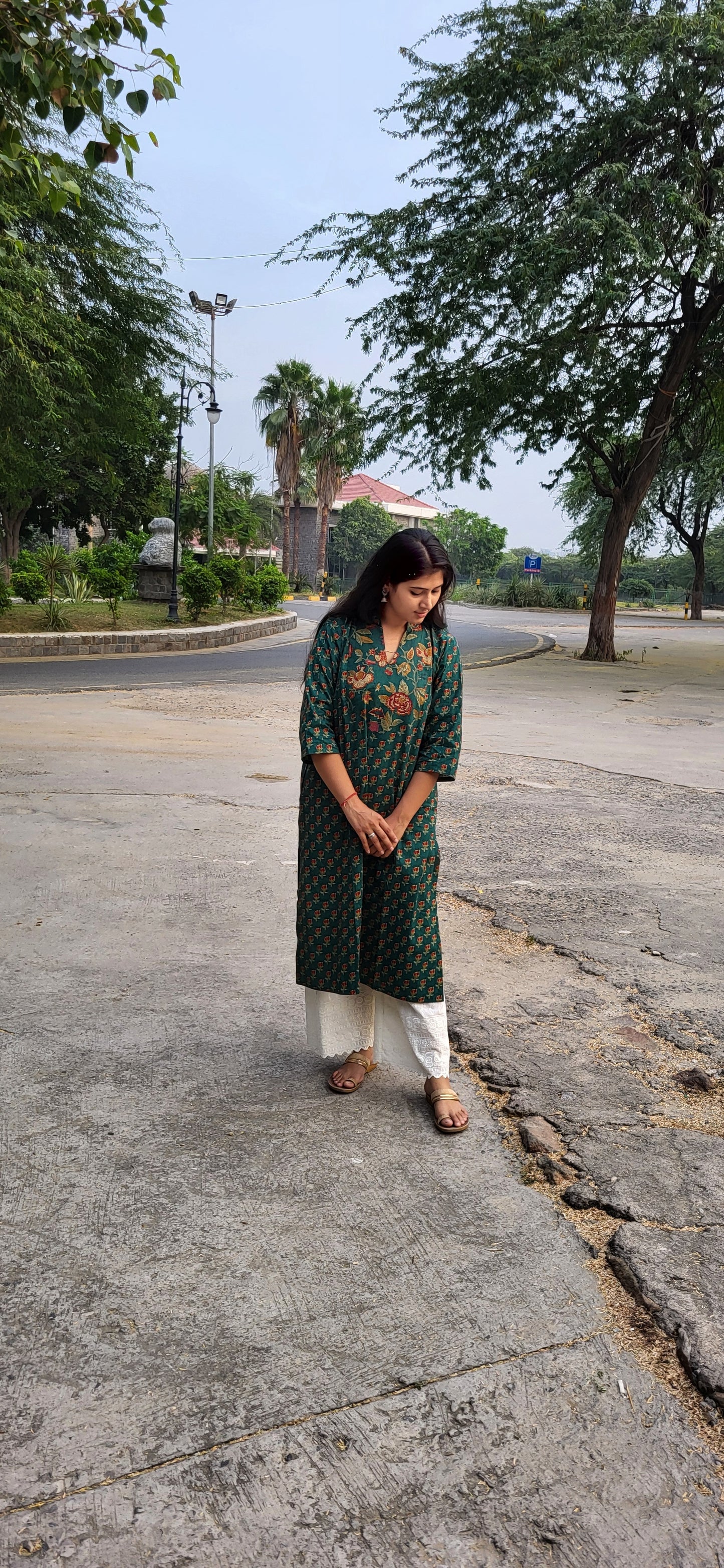 Ruhi Collar Dark green sanganeri Kurta