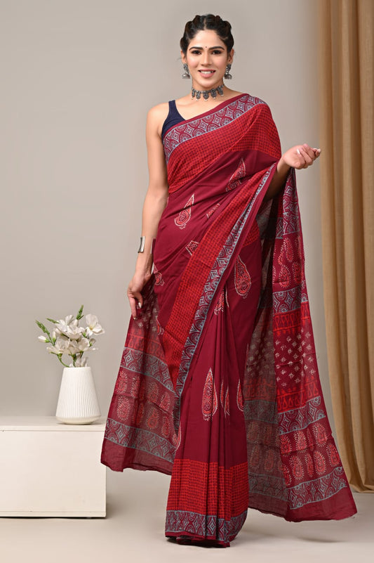 Bagru mul cotton saree