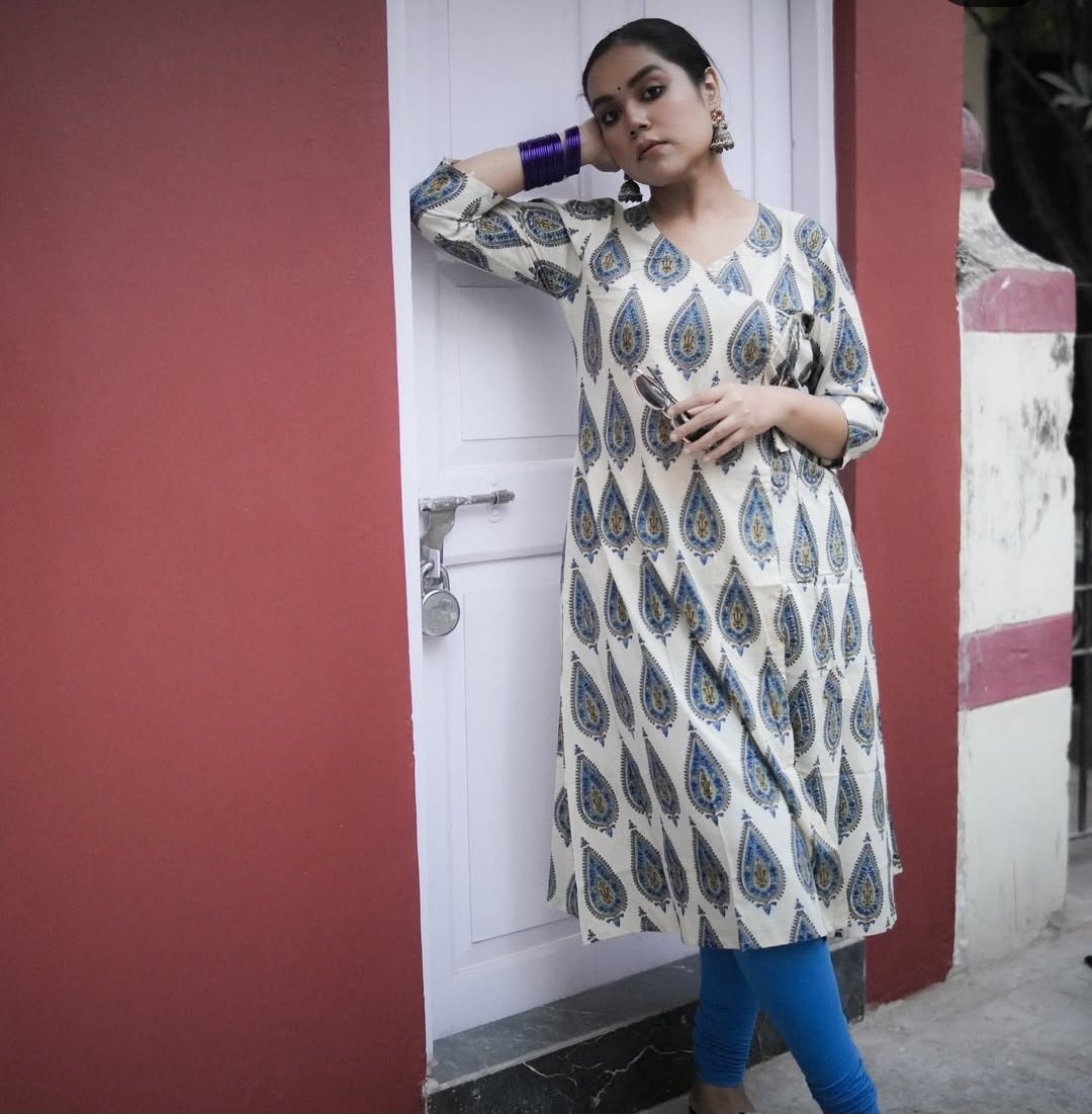 kashi sanganeri Angrakha cotton kurta