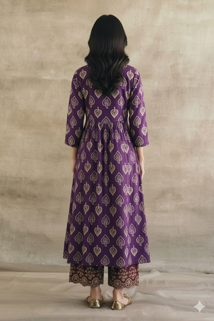 Arohi Purple cotton long kurta