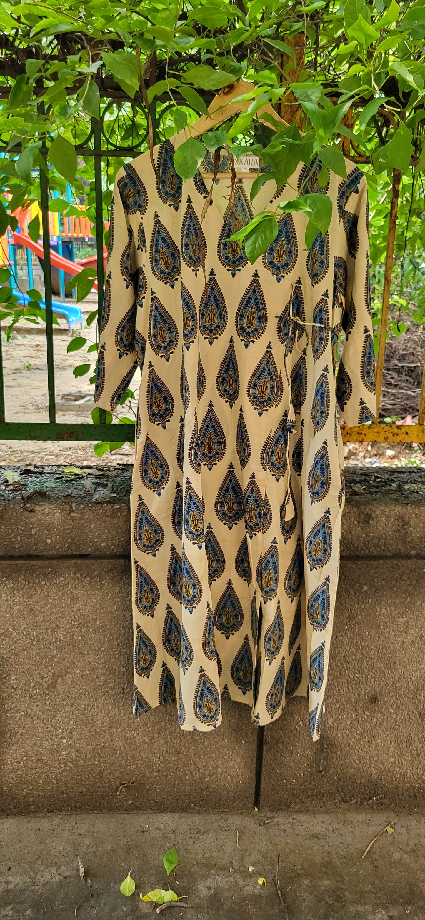 Kashi Bagru  Angrakha style long kurta